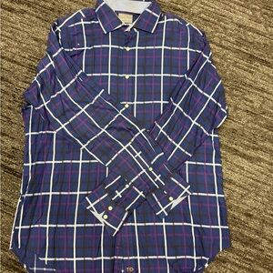 Thomas Dean Navy and Purple Checkered Shirt